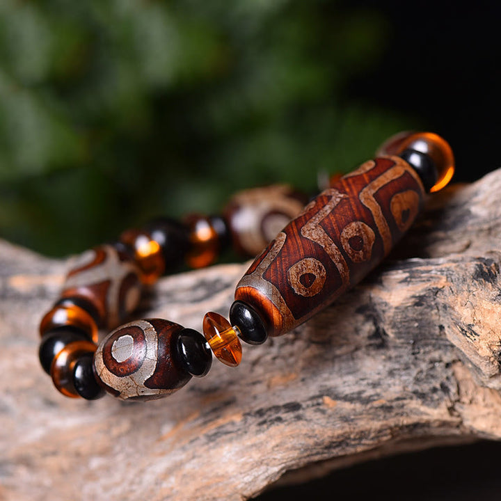 BWOOOH Tibetan Retro Natural Nine-Eye Dzi Bead Blessings Bracelet | spiritual healing bracelet