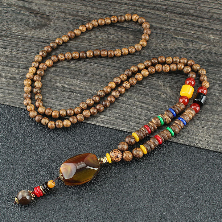 BWOOOH Tibetan Wenge Wood Bodhi Seed Agate Balance Peace Necklace Pendant