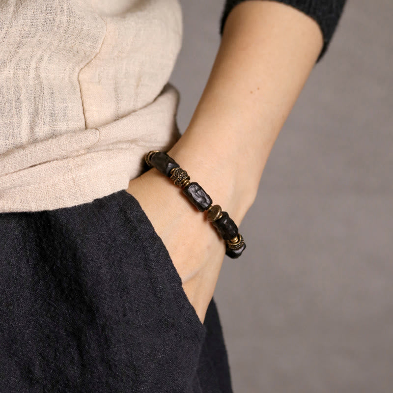 BWOOOH Tibetan Ebony Wood Copper Calm Peace Bracelet | natural stone spiritual bracelet for healing and mindful living