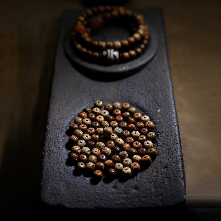BWOOOH Tibetan Bodhi Seed Amber Dzi Bead Agate Zakiram Goddess of Wealth Beads Triple Wrap Bracelet