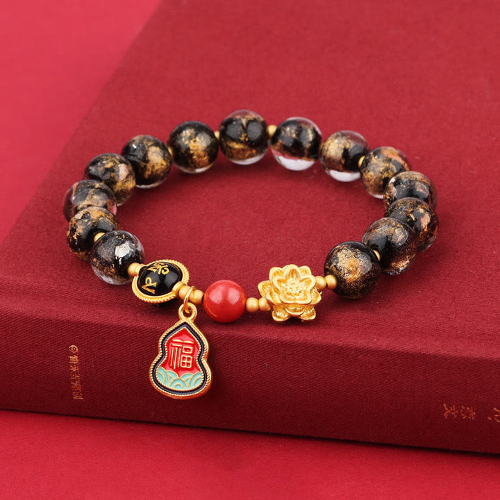 BWOOOH Tibet Om Mani Padme Hum Fu Character Gourd Charm Lotus Liuli Glass Bead Luck Bracelet