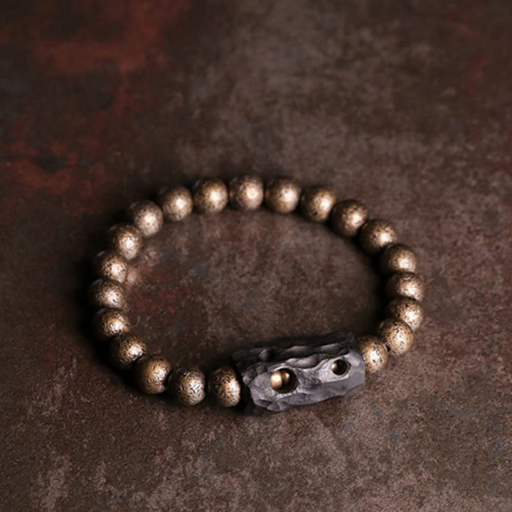 BWOOOH Tibet Ebony Wood Copper Peace Balance Beaded Bracelet