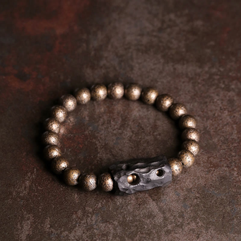 BWOOOH Tibet Ebony Wood Copper Peace Balance Beaded Bracelet