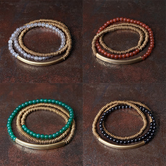 BWOOOH Tibetan Various Agate Stone Copper Protection Triple Wrap Bracelet