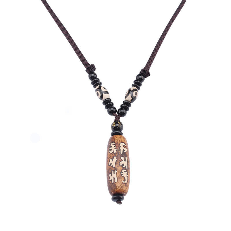 BWOOOH Tibet Om Mani Padme Hum Dzi Bead Avalokitesvara Pattern Wealth Necklace Pendant