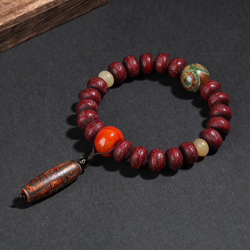 BWOOOH Tibet Bodhi Seed Dzi Bead Dancing Lion Luck Bracelet Wrist Mala