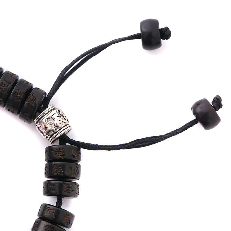 BWOOOH Tibet Coconut Shell Carved Om Mani Padme Hum Dorje Vajra Bell Happiness String Bracelet