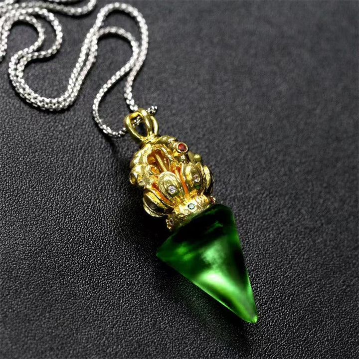 BWOOOH Tibetan Dorje Vajra 4 Prong Lotus Liuli Crystal Strength Necklace Pendant