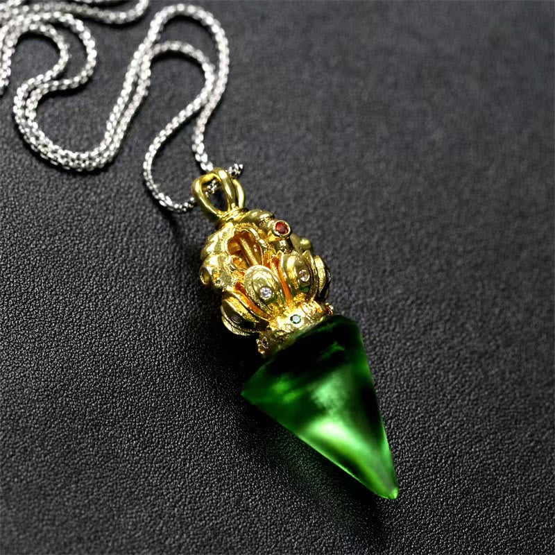 BWOOOH Tibetan Dorje Vajra 4 Prong Lotus Liuli Crystal Strength Necklace Pendant