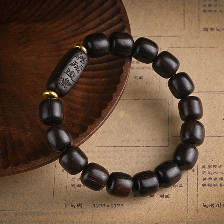 BWOOOH Tibetan Ebony Wood Barrel Beads Lucky And Treasure Balance Bracelet