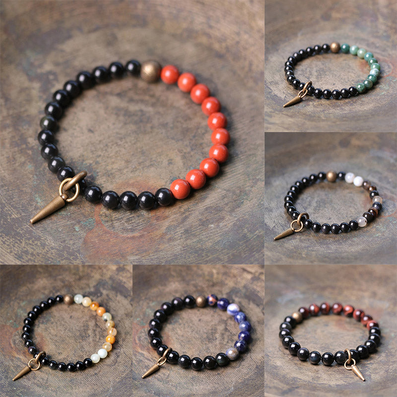 BWOOOH Black Obsidian Sodalite Crystal Copper Strength Couple Bracelet