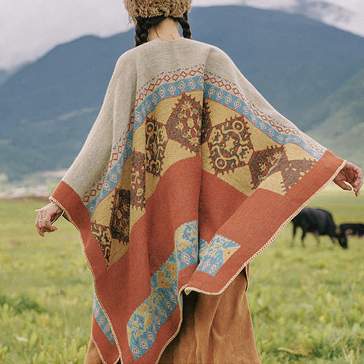 BWOOOH Tibetan Shawl Diamond Pattern Winter Warm Cloak Sc