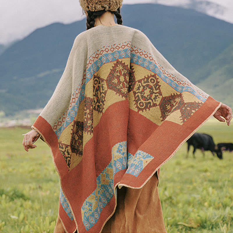 BWOOOH Tibetan Shawl Diamond Pattern Winter Warm Cloak Sc
