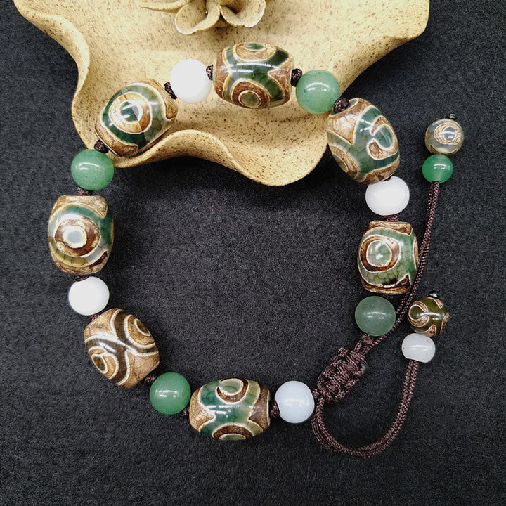 BWOOOH Tibetan Three-eyed Dzi Bead Luck Protection Braided Bracelet