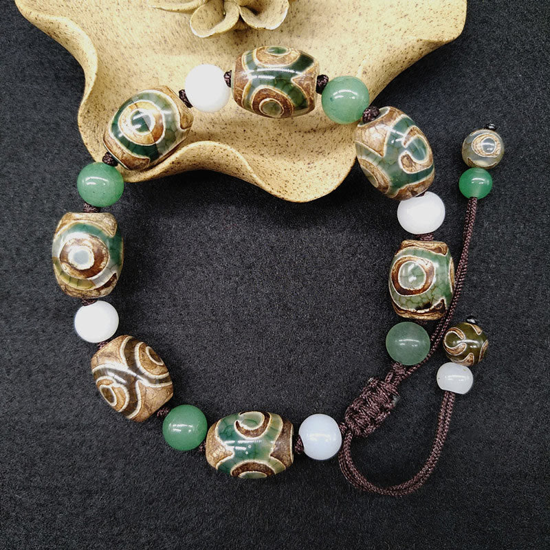 BWOOOH Tibetan Three-eyed Dzi Bead Luck Protection Braided Bracelet