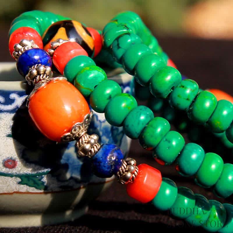 BWOOOH 108 Mala Beads Tibetan Turquoise Dzi Bead Protection Bracelet