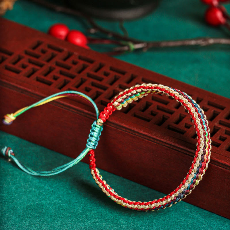 BWOOOH Tibet Handmade Rainbow Multicolored Protection Braided String Bracelet