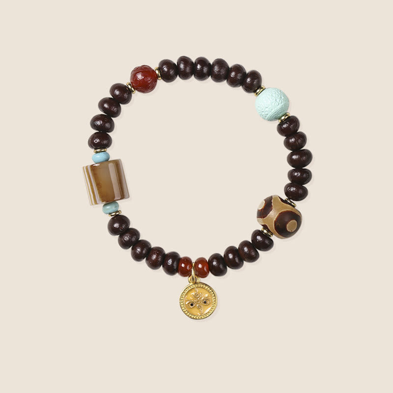 BWOOOH Natural Tibet Purple Bodhi Seed Dzi Bead God of Wealth Wisdom Bracelet