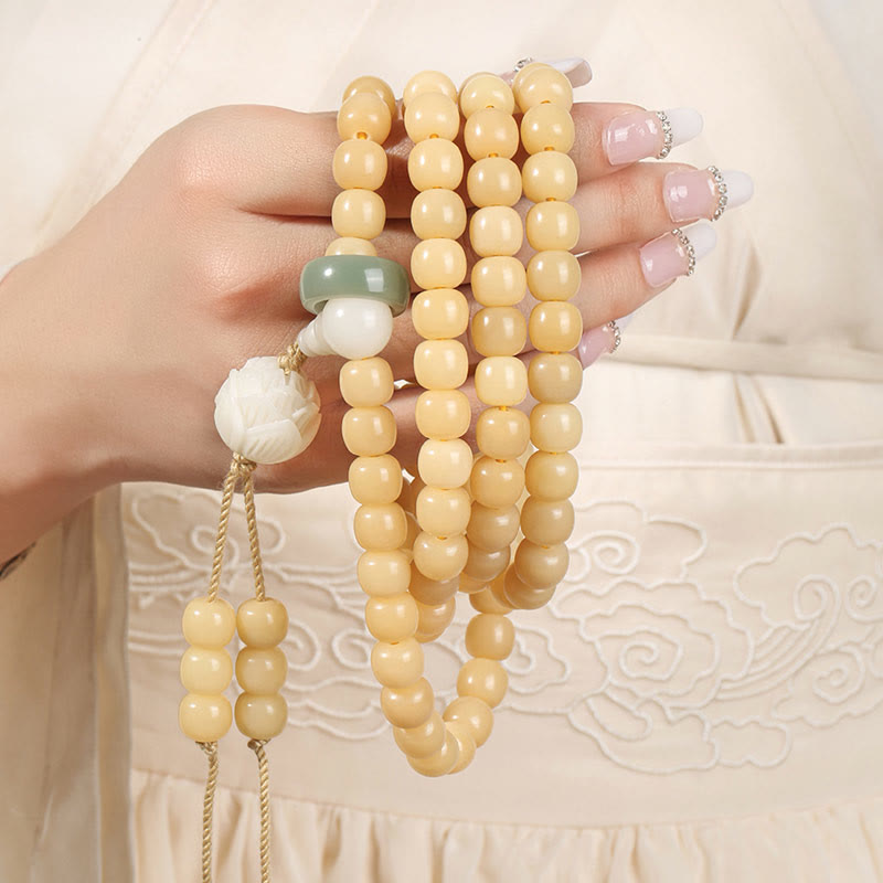 BWOOOH Natural Bodhi Seed Lotus Dzi Bead Peace Harmony Charm Bracelet