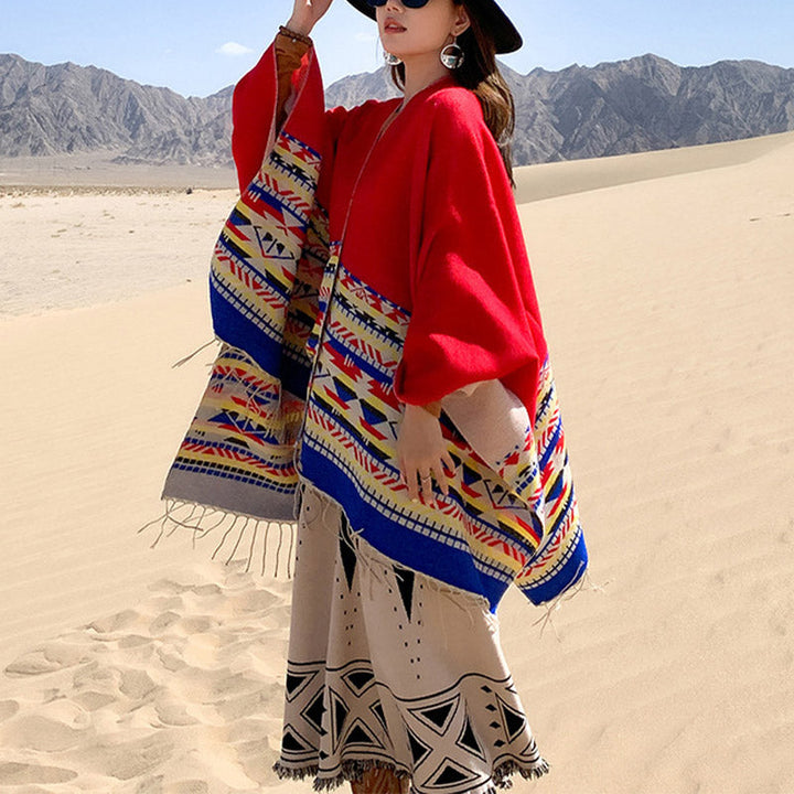 BWOOOH Tibetan Shawl Colorful Geometry Winter Cozy Travel