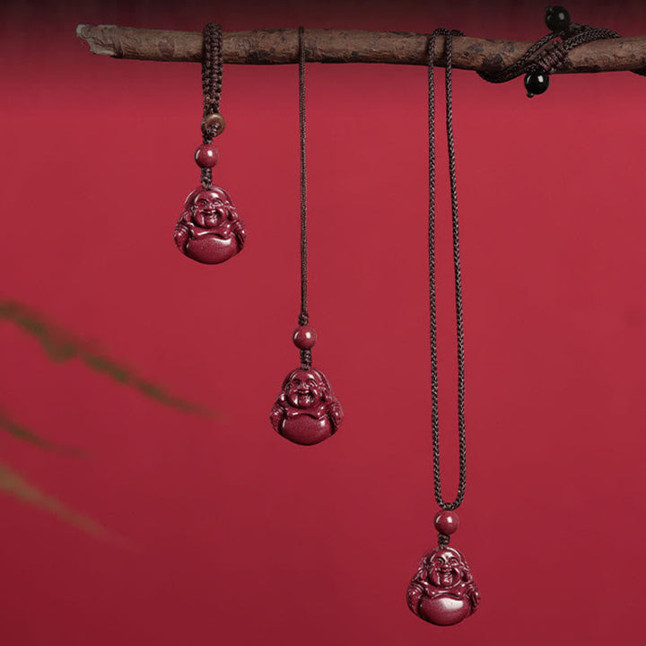 BWOOOH Laughing Buddha Cinnabar Blessing Necklace Pendant Phone Charm Key Chain - feng shui jewelry