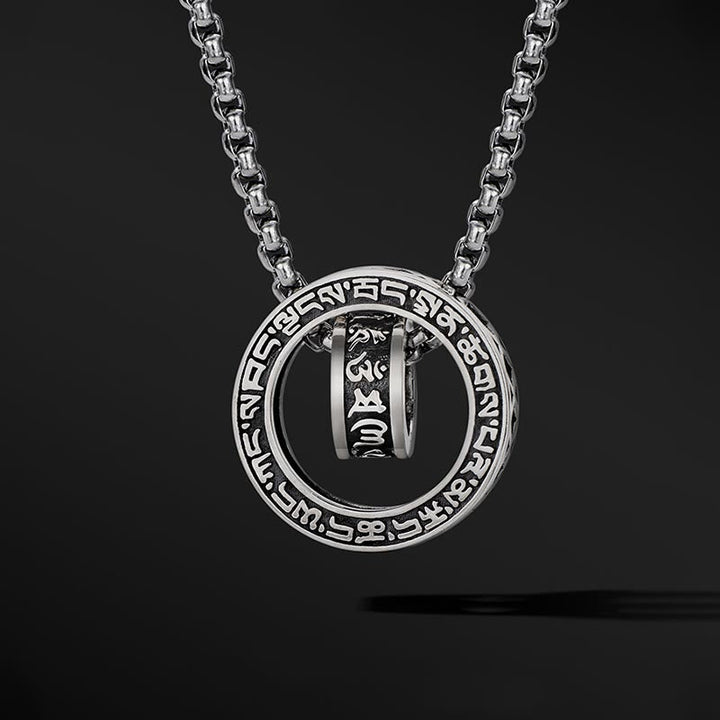 BWOOOH Tibetan Om Mani Padme Hum Carved Peace Purity Chain Necklace Pendant