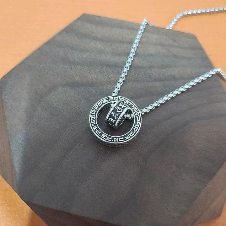 BWOOOH Tibetan Om Mani Padme Hum Carved Peace Purity Chain Necklace Pendant