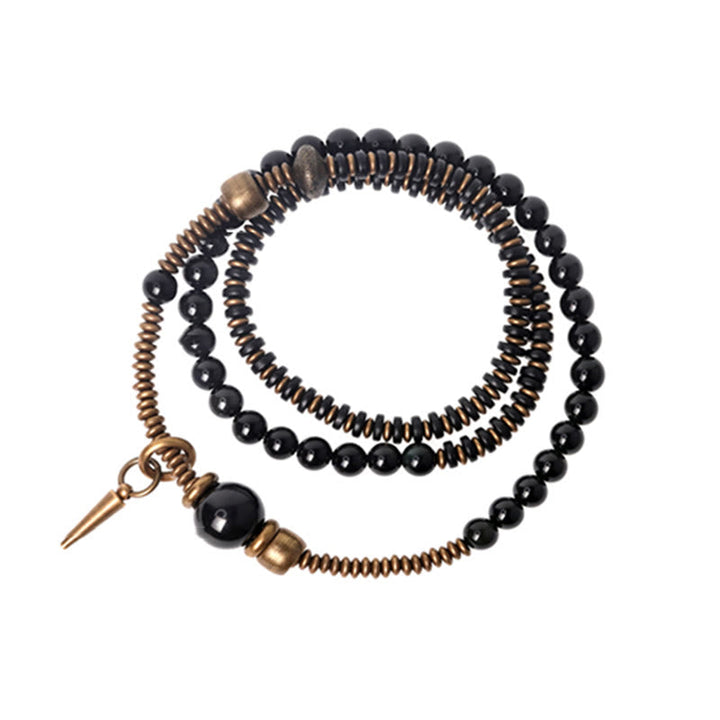 BWOOOH Rainbow Obsidian Ebony Wood Copper Healing Triple Wrap Bracelet