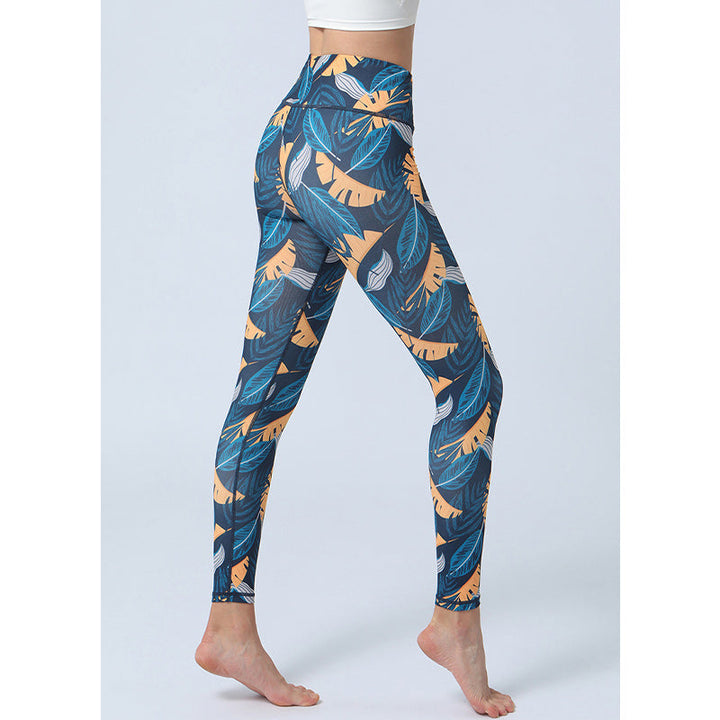 BWOOOH lotus print yoga leggings - Leaves Print Pants Sports Fitness Yoga H