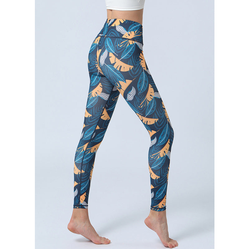 BWOOOH lotus print yoga leggings - Leaves Print Pants Sports Fitness Yoga H