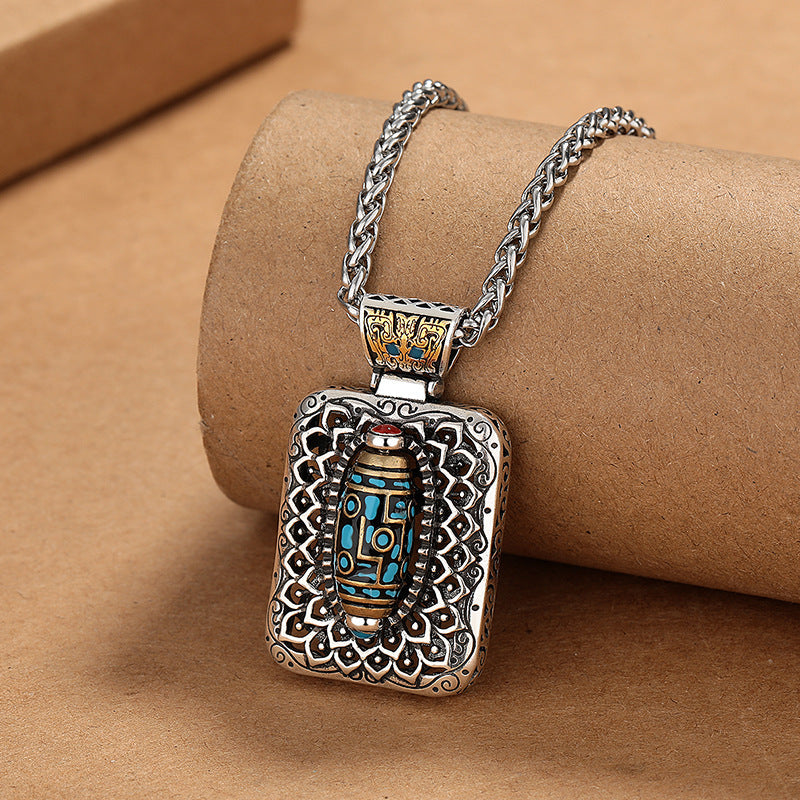 BWOOOH Nine-Eye Dzi Bead Design Copper Healing Rotatable Necklace Pendant