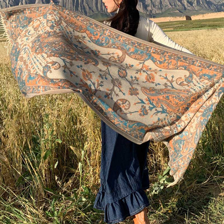 BWOOOH Tibetan Flower Branch Tassel Shawl Cozy Travel Sca