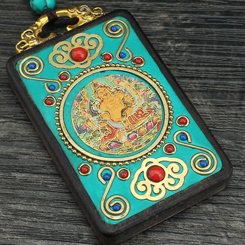 BWOOOH Tibet God Of Wealth Money Tree Golden Phoenix Thangka Ebony Peace Necklace Pendant