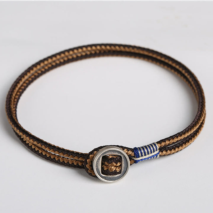 BWOOOH  925 Sterling Silver Handmade Button Protection Weave String Bracelet