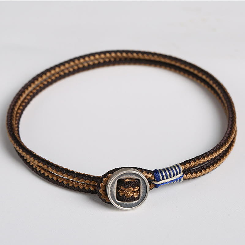 BWOOOH  925 Sterling Silver Handmade Button Protection Weave String Bracelet