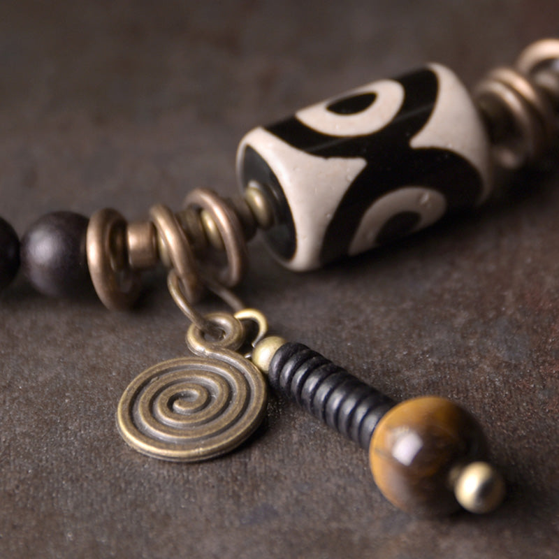 Buddha Stones Ebony Wood Dzi Bead Copper Protection Couple Bracelet (Extra 30% Off | USE CODE: FS30)