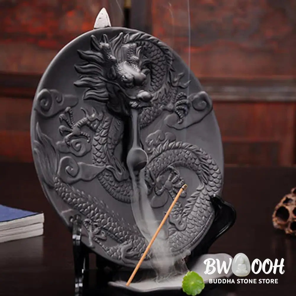 Dragon Ceramic Backflow Smoke Fountain Meditation Incense Burner - Gold - Incense Burner