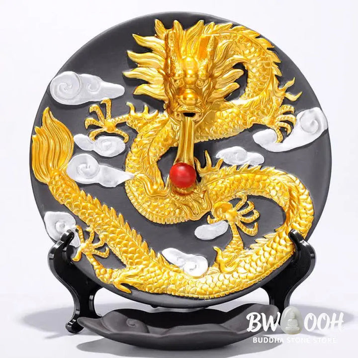 Dragon Ceramic Backflow Smoke Fountain Meditation Incense Burner - Gold - Incense Burner