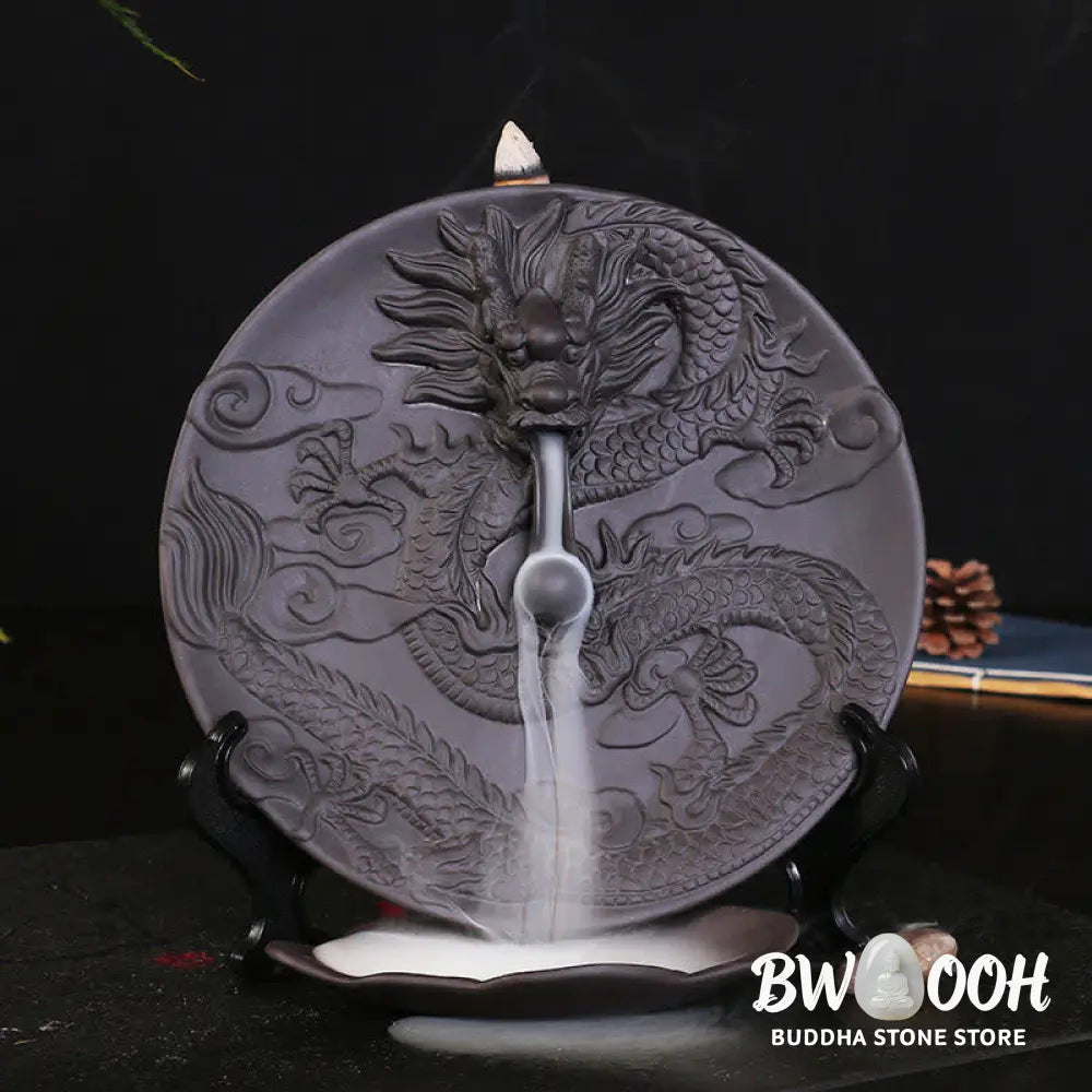 Dragon Ceramic Backflow Smoke Fountain Meditation Incense Burner - Gold - Incense Burner