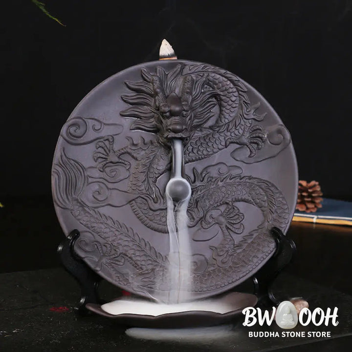 Dragon Ceramic Backflow Smoke Fountain Meditation Incense Burner - Gold - Incense Burner