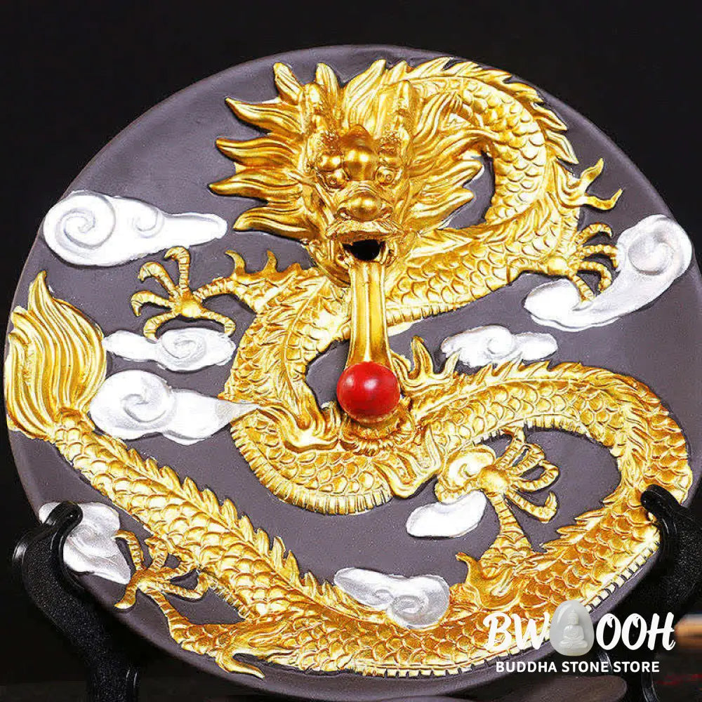 Dragon Ceramic Backflow Smoke Fountain Meditation Incense Burner - Gold - Incense Burner