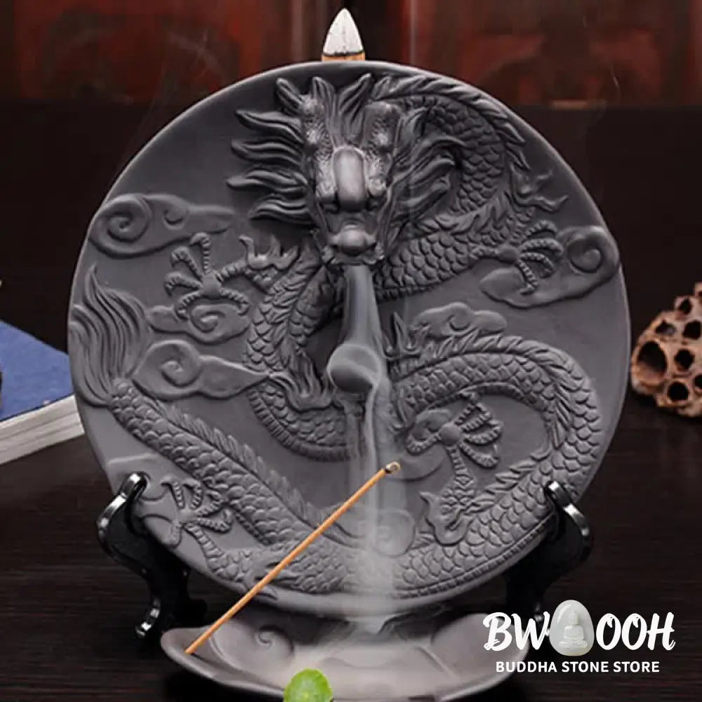 Dragon Ceramic Backflow Smoke Fountain Meditation Incense Burner - Gold - Incense Burner