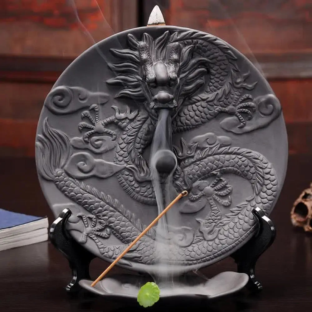 Dragon Ceramic Backflow Smoke Fountain Meditation Incense Burner - Gold - Incense Burner