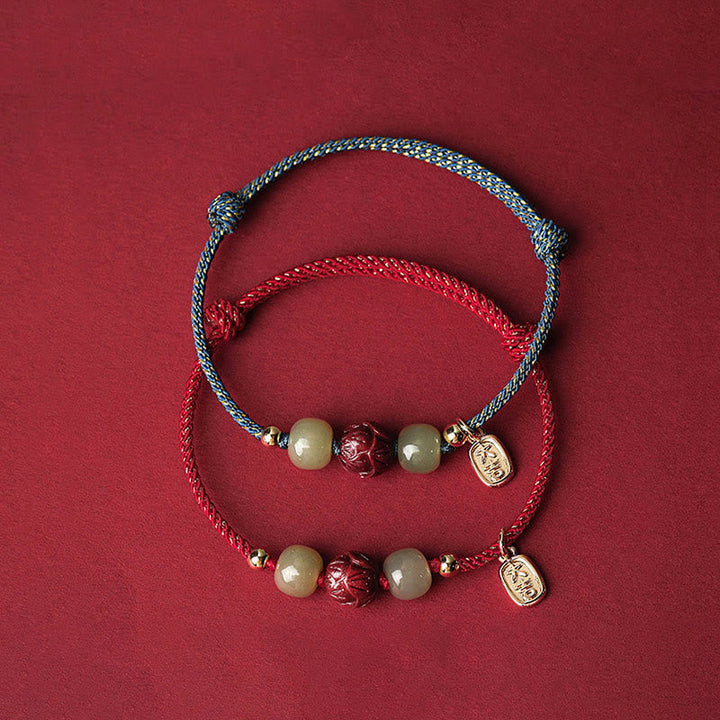 BWOOOH 14K Gold Plated Hetian Jade Cinnabar Lotus Luck Handcrafted Rope Bracelet  -  Gold Plated jade bracelet for spiritual...