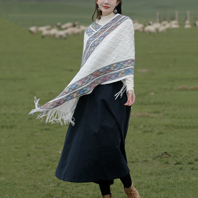 BWOOOH Tibetan Colorful Striped Rhombus Pattern Shawl Tas