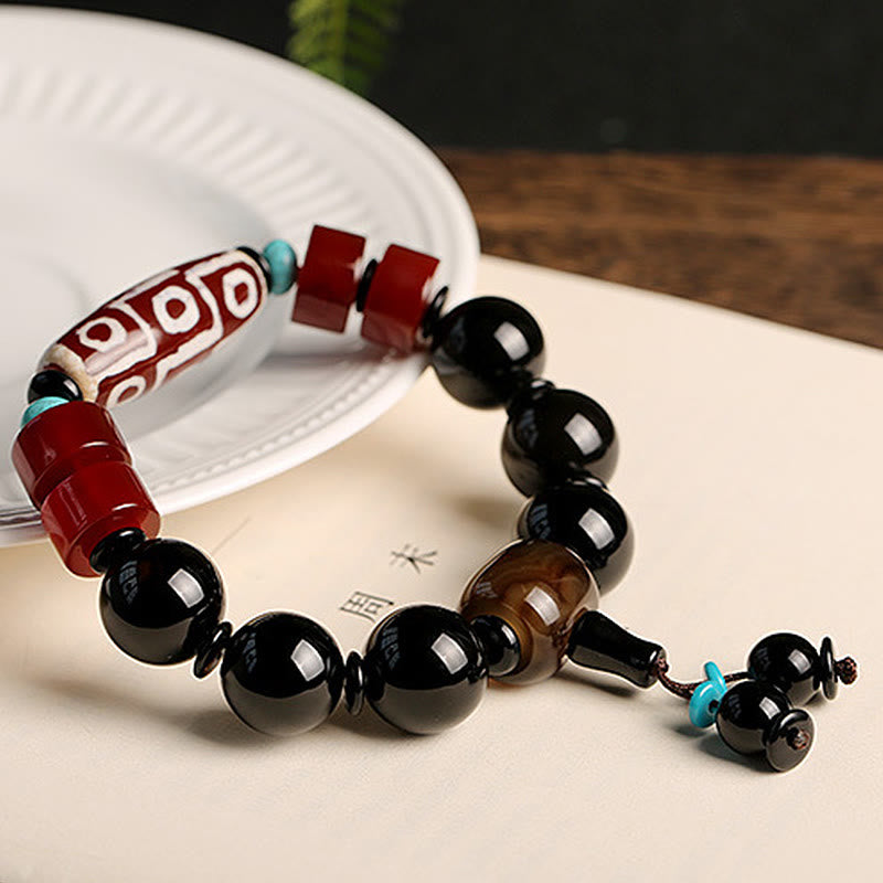 BWOOOH Tibetan Nine-Eye Dzi Bead Black Onyx Wealth Protection Bracelet