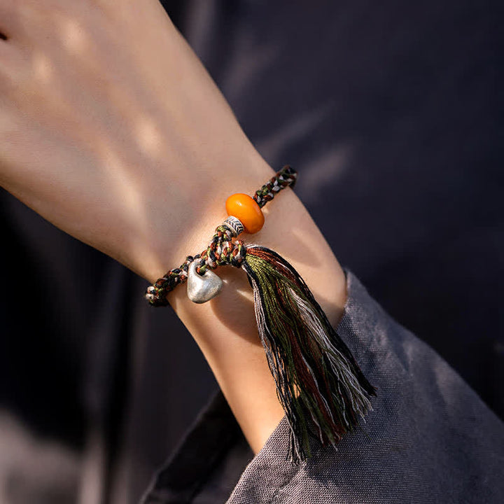 BWOOOH 990 Sterling Silver Tibetan Handmade Amber Steelyard Weight Wish Protection Bracelet