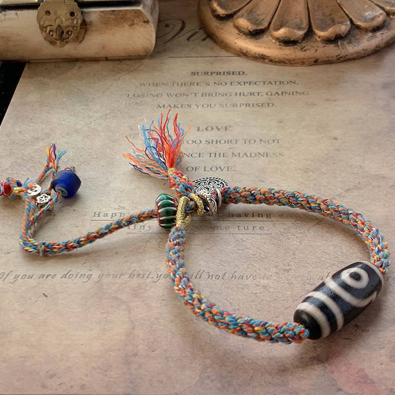 BWOOOH Tibetan 925 Sterling Silver Om Mani Padme Hum Handmade Dzi Bead Protection Braid Bracelet