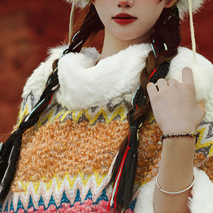 BWOOOH Tibetan Multicolored Striped Shawl Winter Cozy Tra