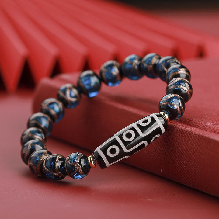 BWOOOH Tibetan Nine-Eye Dzi Bead Three-eyed Dzi Bead Liuli Glass Bead Wealth Bracelet | spiritual healing bracelet